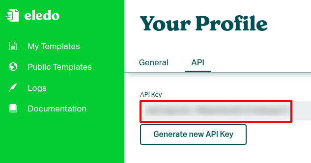 API key location inside Profile → API.