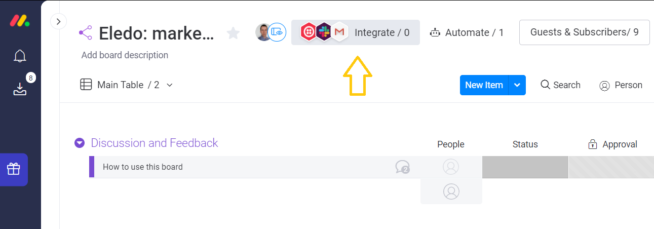 Monday Integrate button