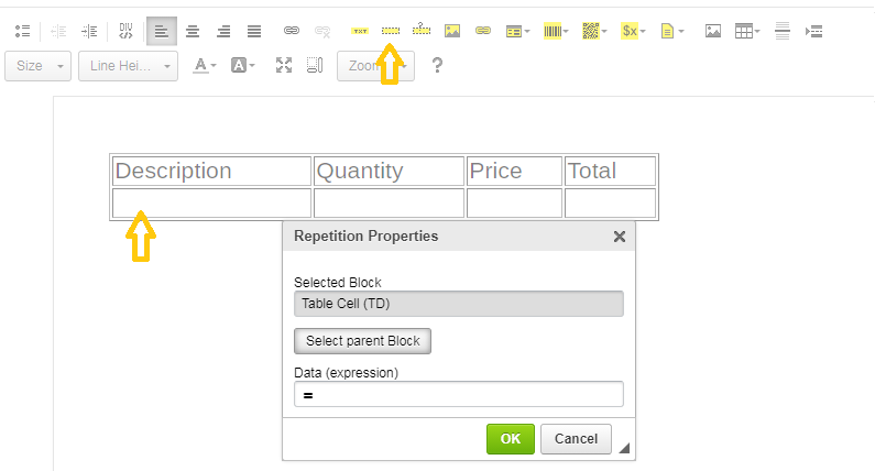 Table repetition configuration