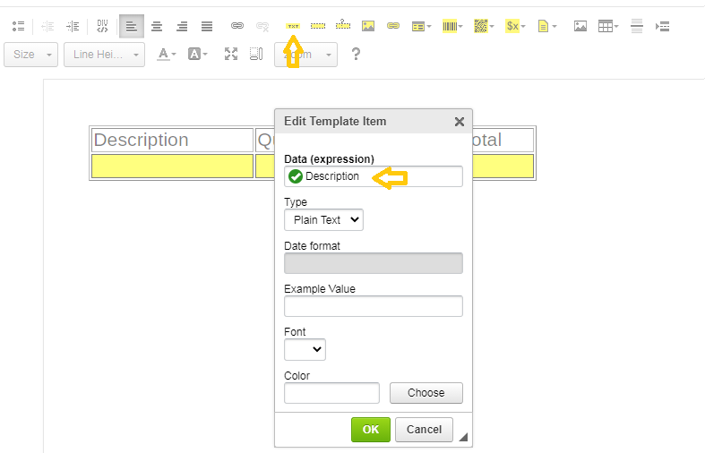 Table text box configuration