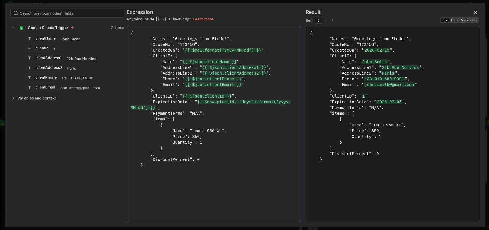 JSON Dynamic Data Binding