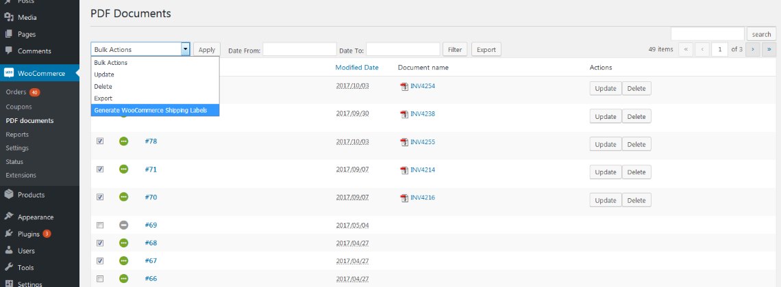 Bulk PDF generation in WooCommerce