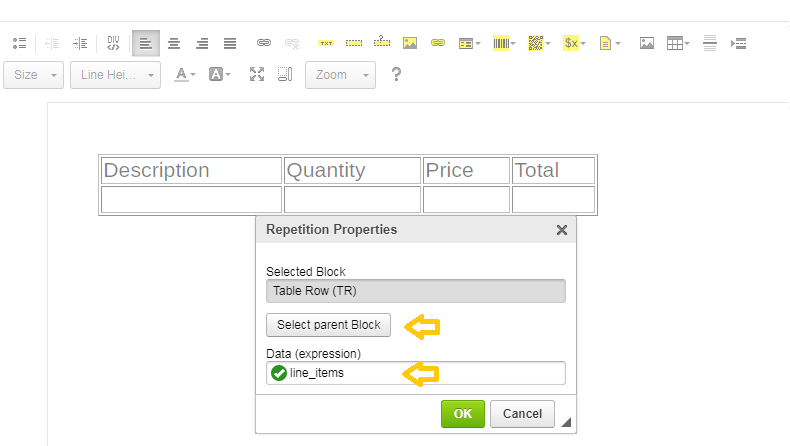 Table repetition populated